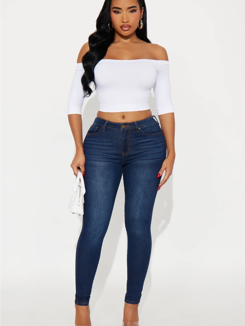 3/9$ ✨Fashion Nova Dark Wash Skinny Jeans Size 5 | Low-Mid Rise Stretch Denim - Picture 7 of 8